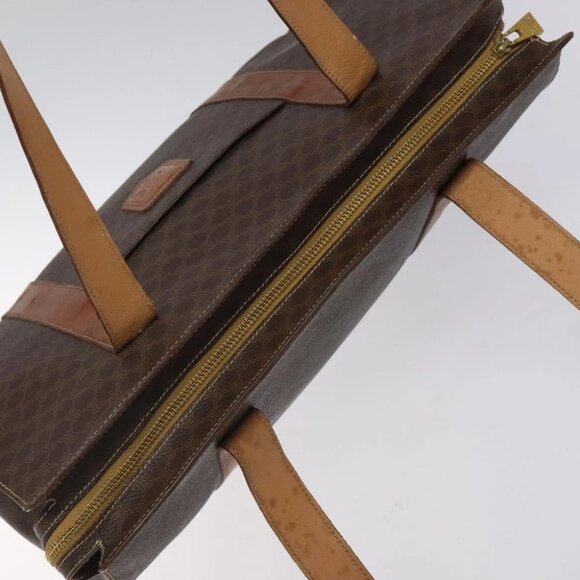 CELINE Macadam Canvas Tote Bag PVC Leather Brown Gold Auth bs24200 - Picture 7 of 14